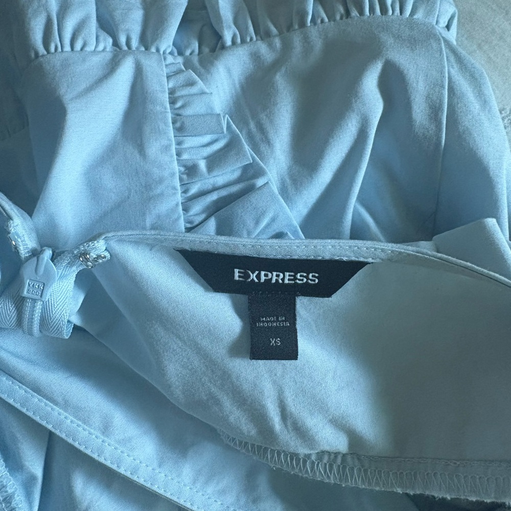 Express Sky Blue Ruffle Blouse - Picture 3 of 3